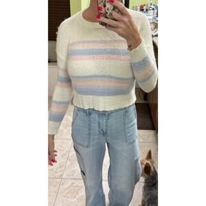 Rails Lani Stripe Wool XS sweater crop Alpaca Wool pink blue cream long sleeve